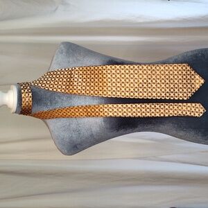 Bocara 100% Silk Handmade Tie Abstract Propeller Brocade Orange Blue EUC